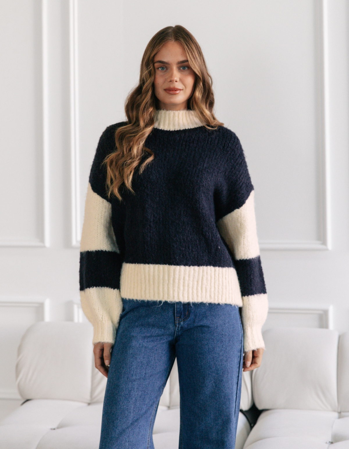 Scout Crew Neck Oversized Knit Jumper in Navy