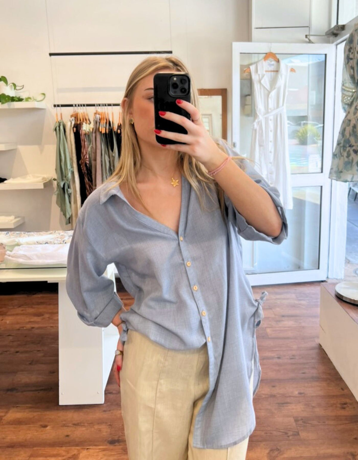 Hawthorn Oversize Button Down Shirt in Dusty Blue