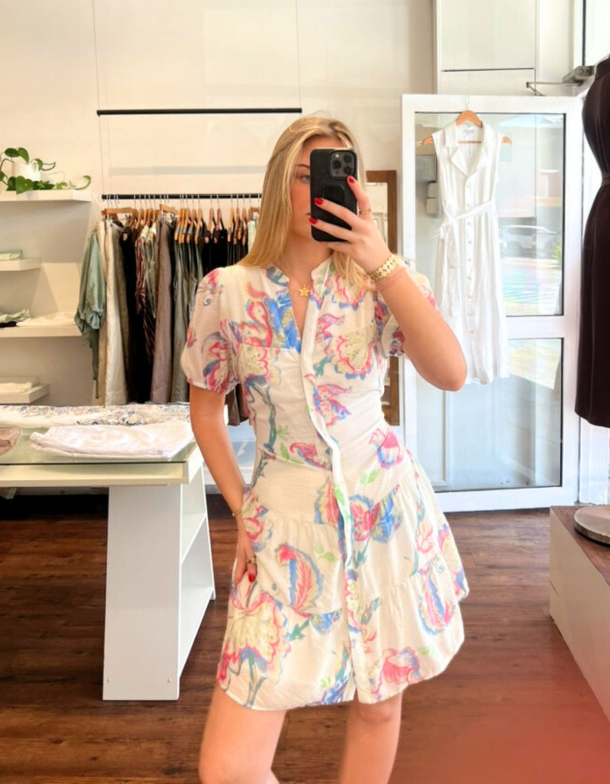 Maci V Neck Short Sleeve Dress in Multi Print