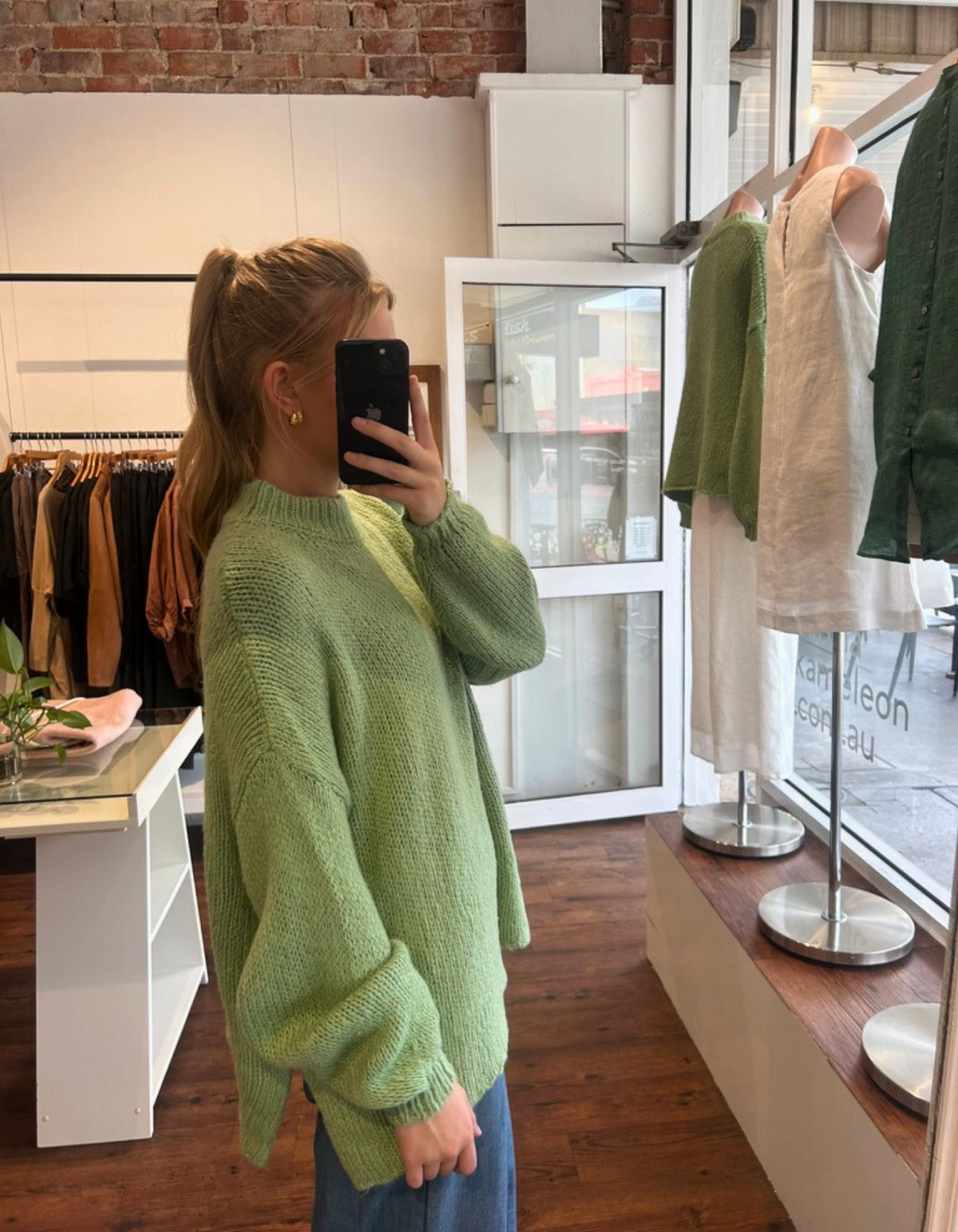 Cove Crew Neck Oversized Knit Jumper in Green