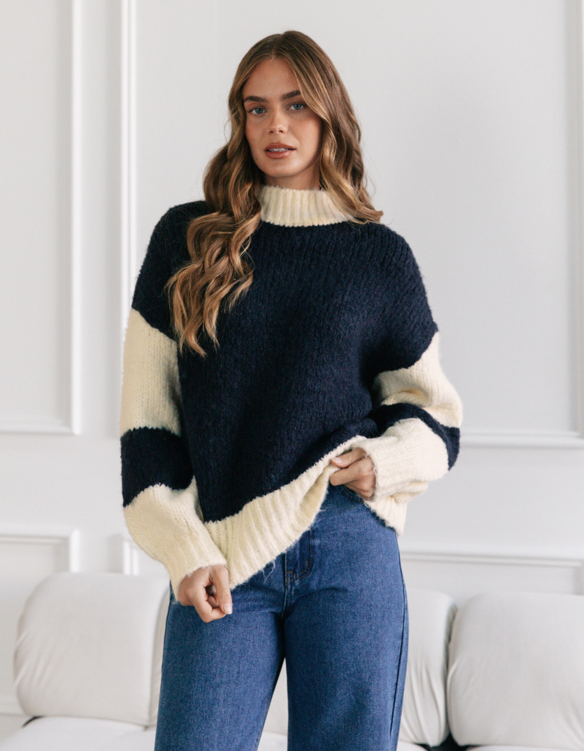 Scout Crew Neck Oversized Knit Jumper in Navy