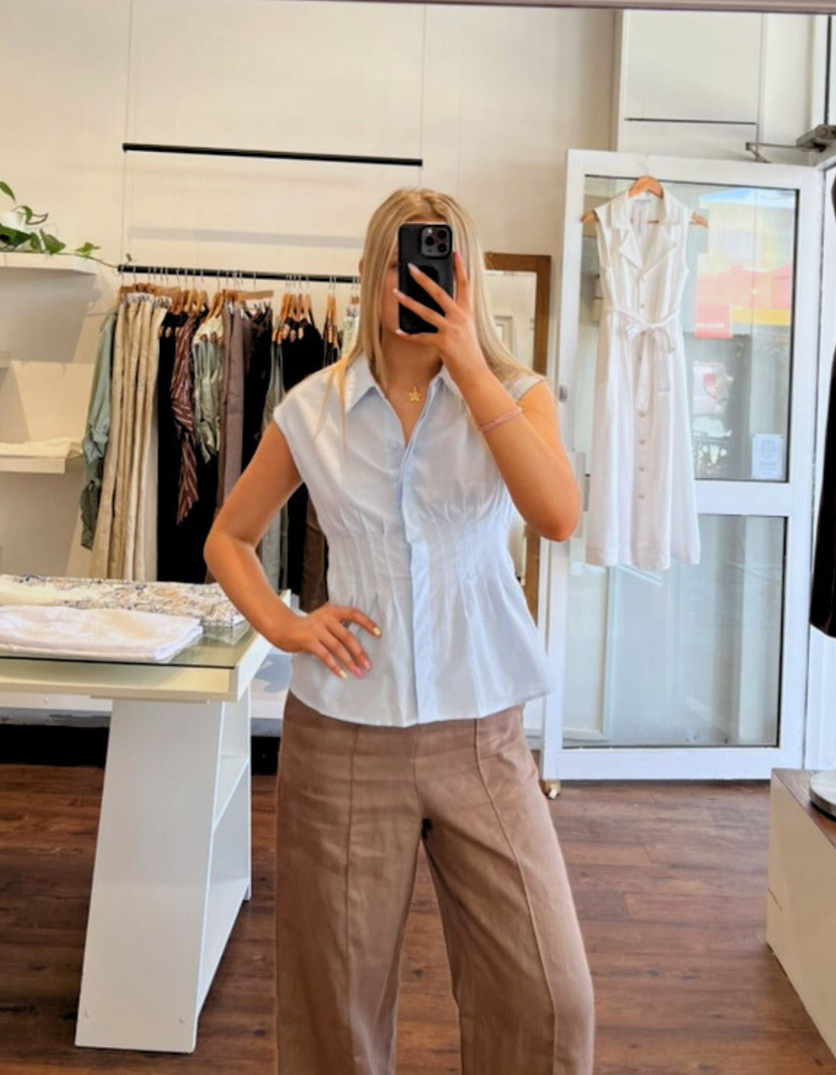 Elsie Sleeveless Top in Light Blue