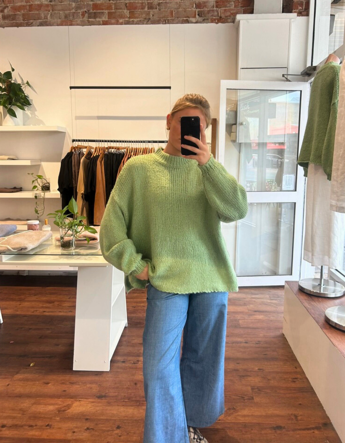 Cove Crew Neck Oversized Knit Jumper in Green