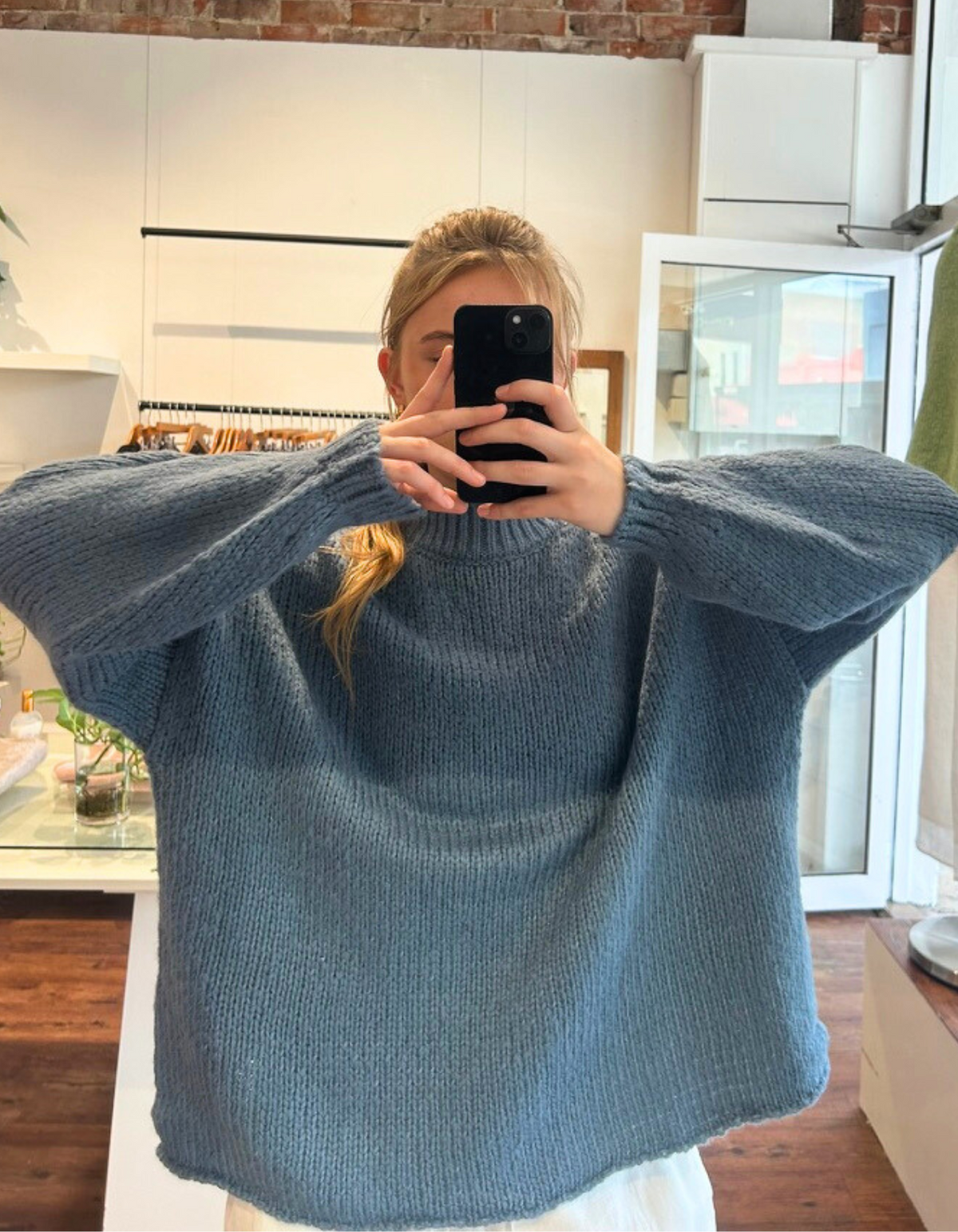 Cove Crew Neck Oversized Knit Jumper in Blue
