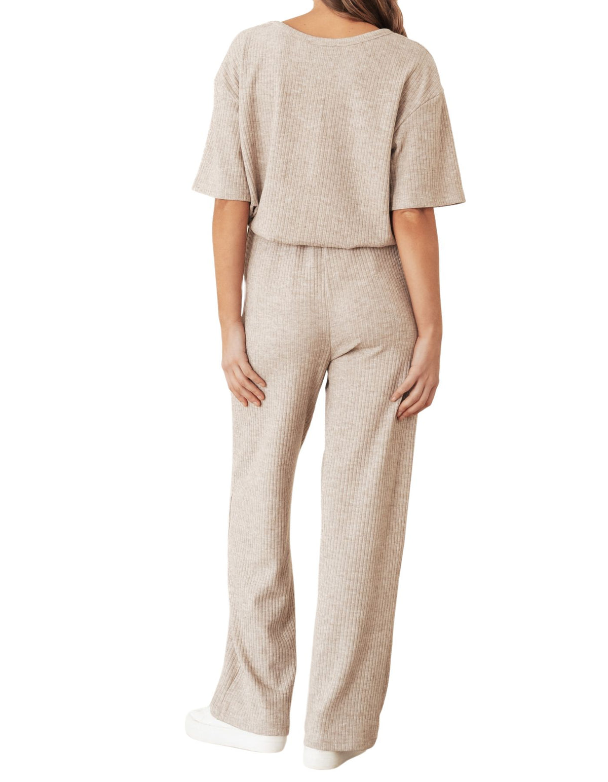 Nash Relaxed Fit Rib Knit Pants in Beige