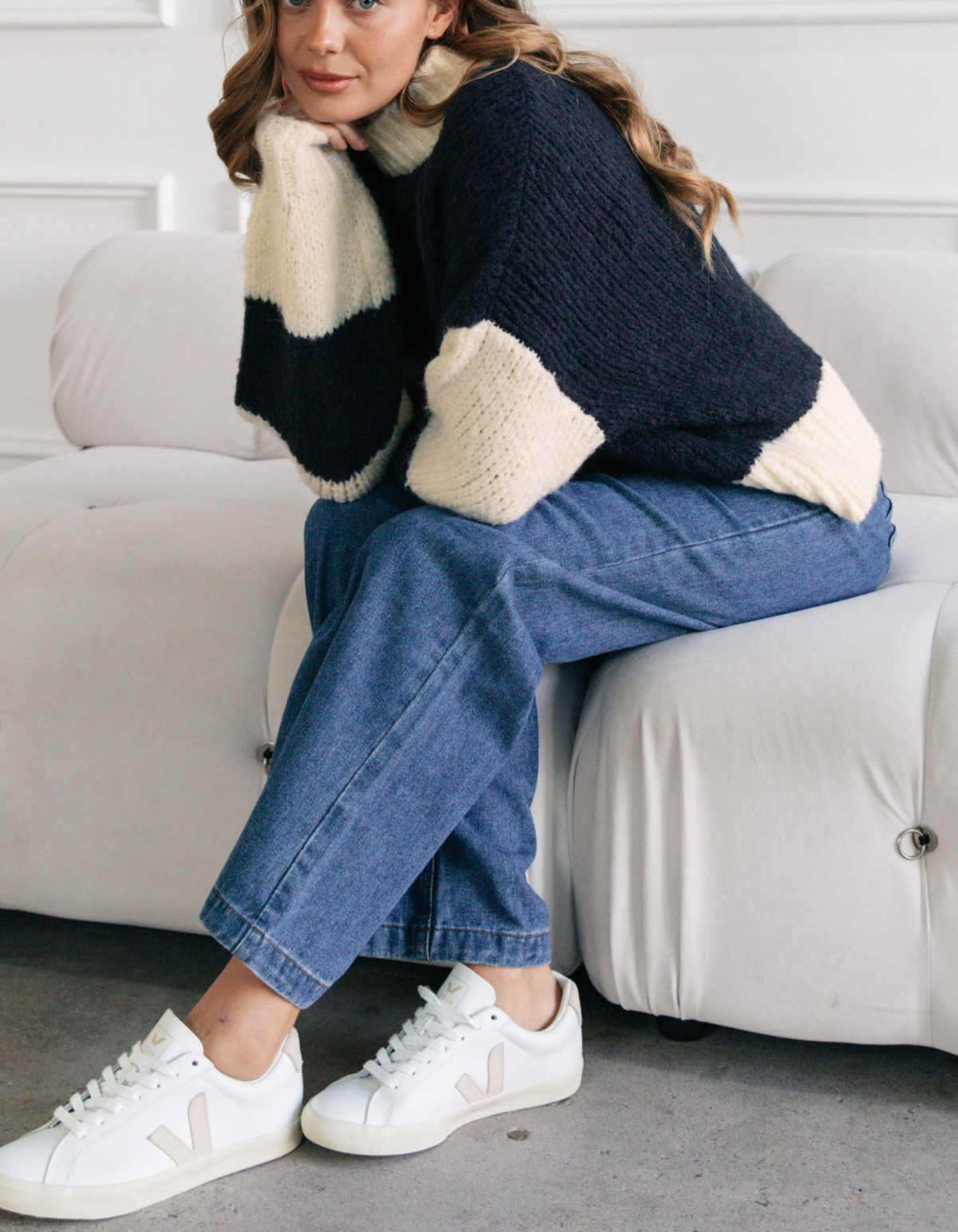 Scout Crew Neck Oversized Knit Jumper in Navy