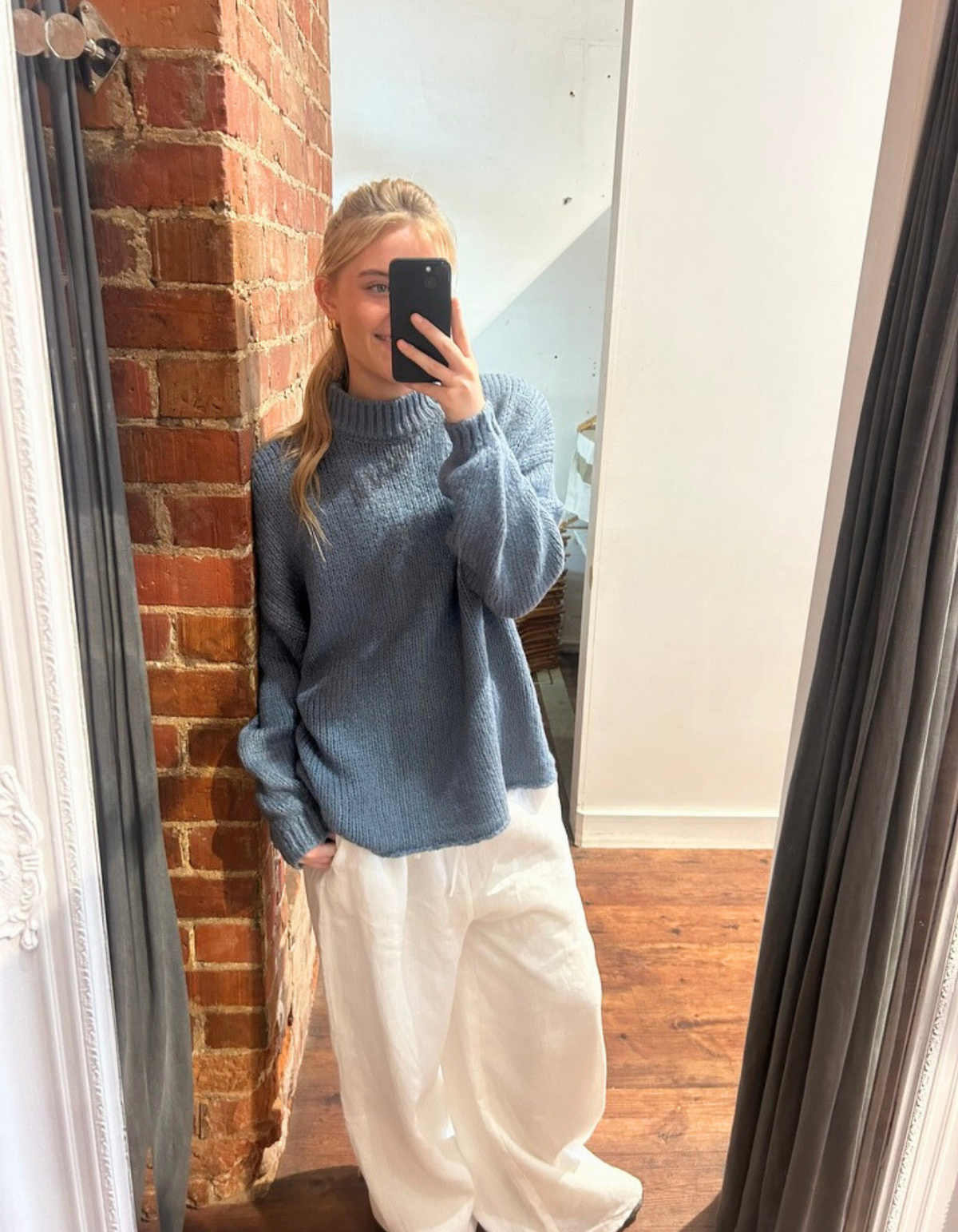 Cove Crew Neck Oversized Knit Jumper in Blue