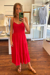 Naples Shirred Back Midi Sun Dress in Red