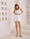 Crimson Contrast Stitch Pocket Shorts in White