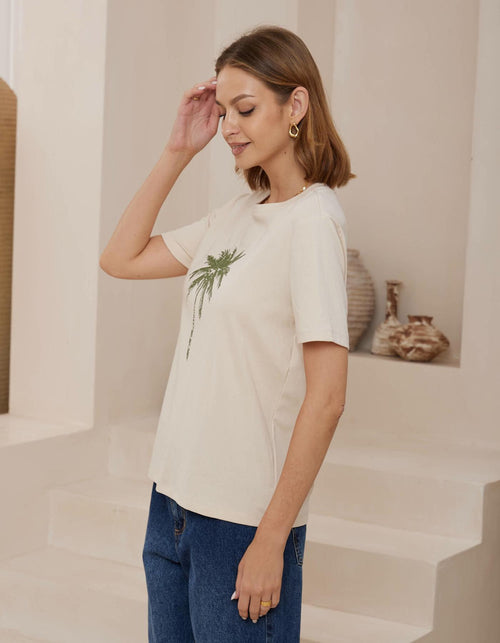 Flo Palm Tree Tee in Cream
