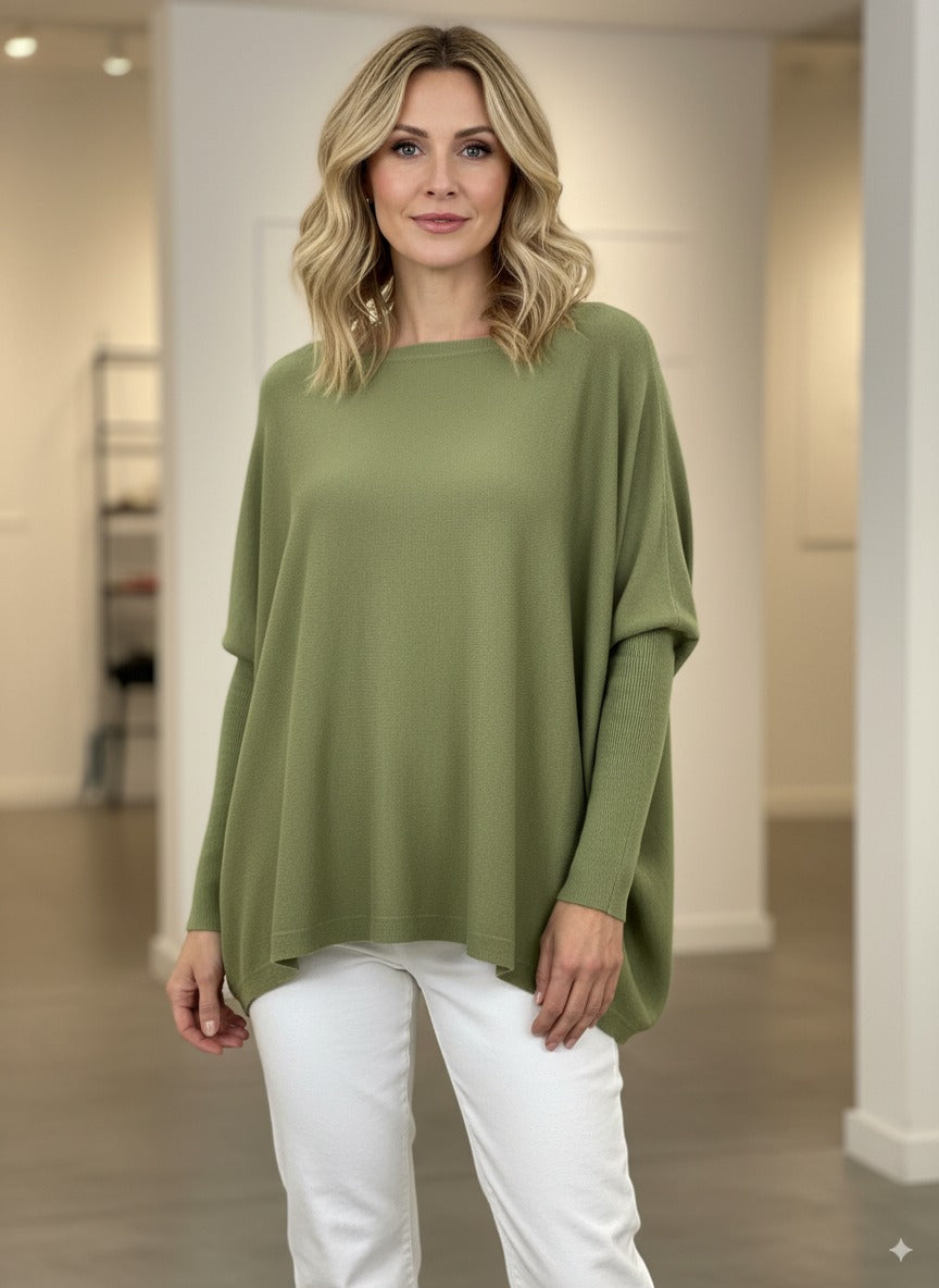 Willow Cotton Knit Jumper in Olive Green