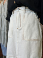 Norwood Slit Front Midi Skirt in White Denim