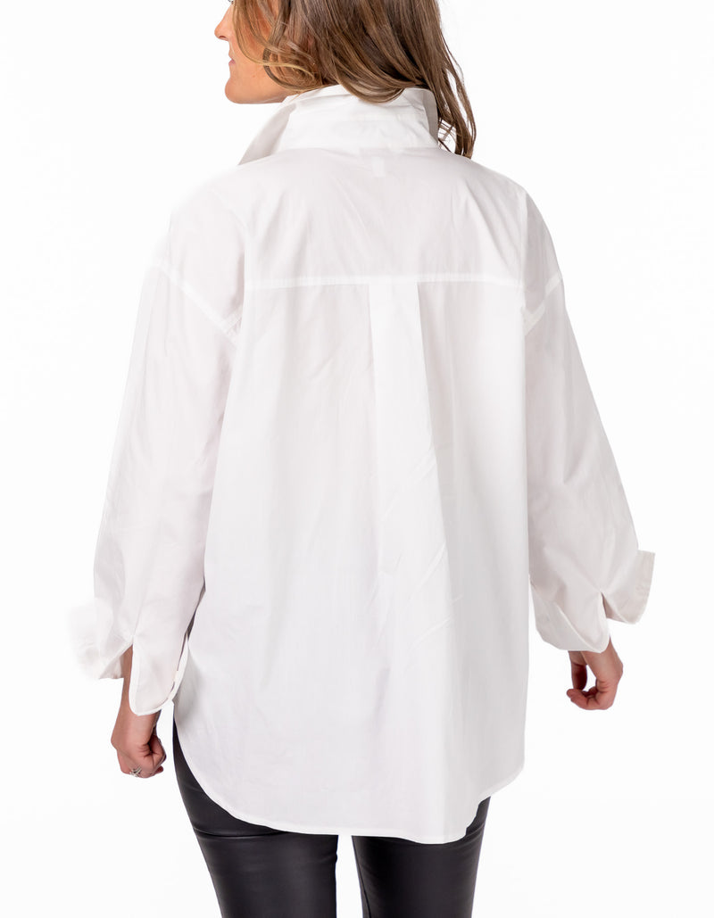 Viola Button Down Long Sleeve Cotton Shirt in White