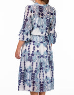 Eva Button Down Long Sleeve Midi Dress in Blue Print