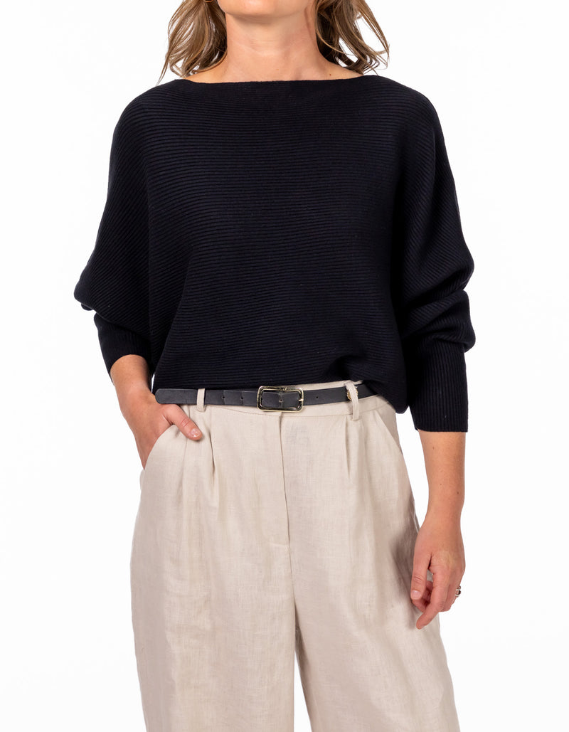 Addy Relaxed Fit Ribbed Knit Jumper in Black