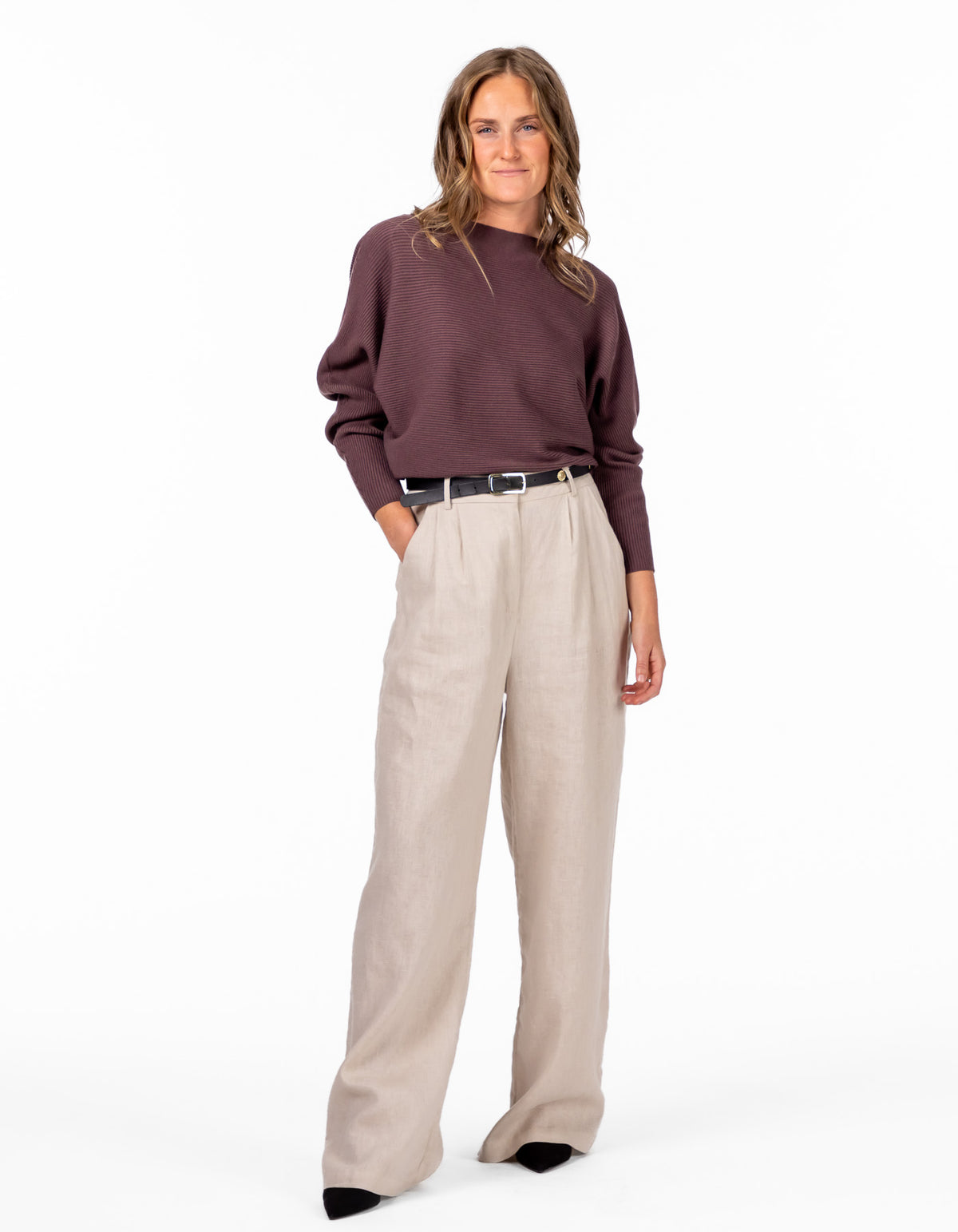 Addy Relaxed Fit Ribbed Knit Jumper in Brown