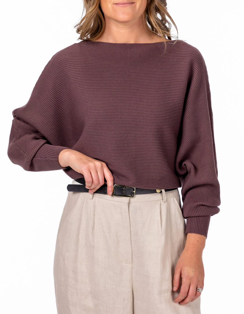 Addy Relaxed Fit Ribbed Knit Jumper in Chocolate
