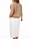 York Relaxed Fit V Neck Crochet Vest in Beige