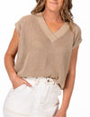 York Relaxed Fit V Neck Crochet Vest in Beige