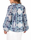 Adele Button Down Long Sleeve Blouse in Blue Print