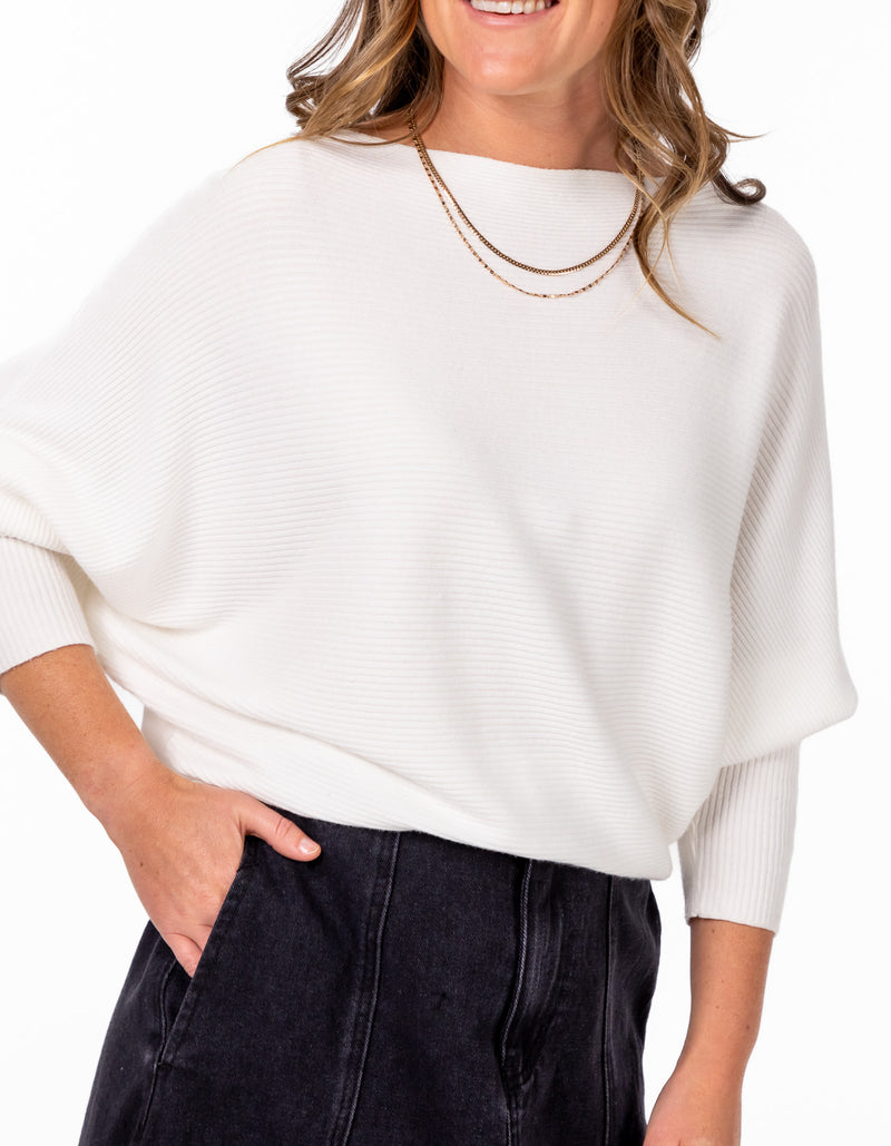 Addy Relaxed Fit Ribbed Knit Jumper in White