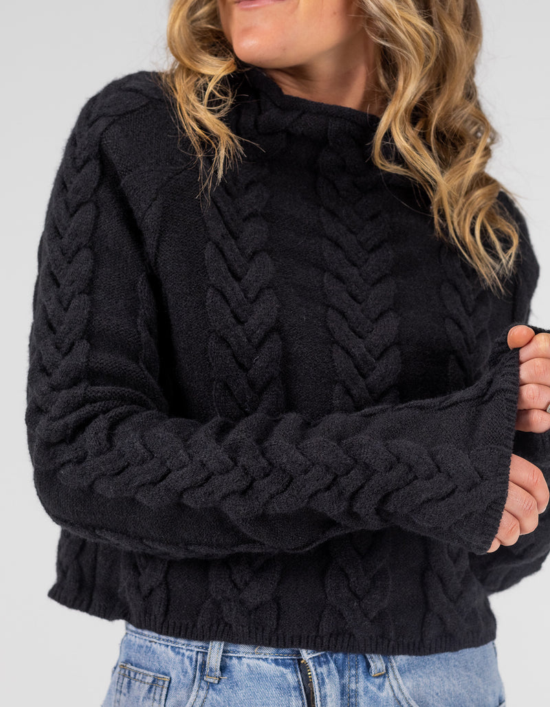 Nico High Neck Cable Knit Jumper in Black