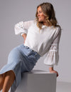 Teagan Long Sleeve Lace Sleeve Top in White