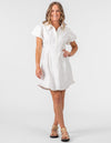 Brighton Short Sleeve Button Down Dress in White