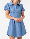 Brighton Short Sleeve Button Down Dress in Blue