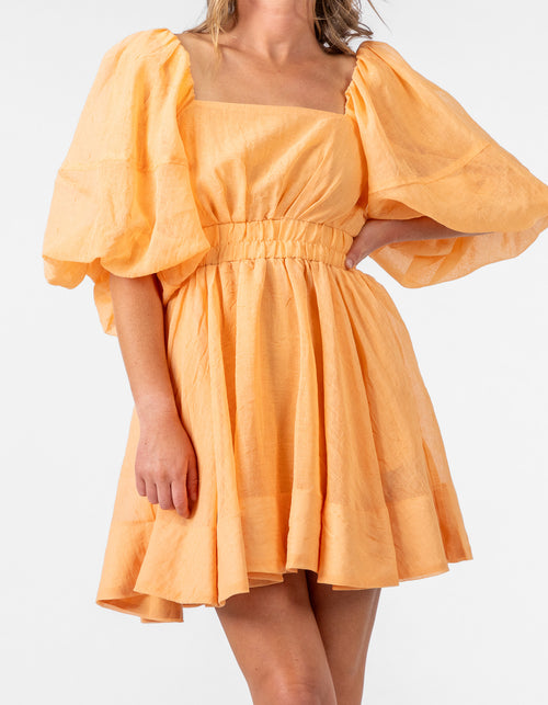 Sherman Balloon Sleeve Flare Mini Dress in Orange