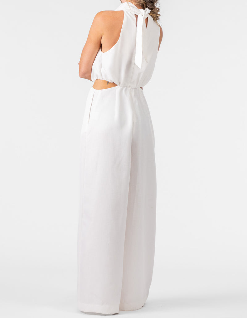 Hermosa Halter Neck Wide Leg Playsuit in White