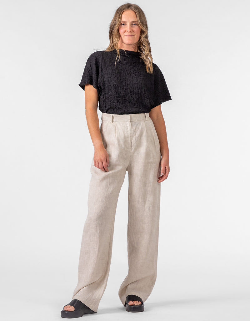 Rome Elastic Back Linen Pants in Oatmeal