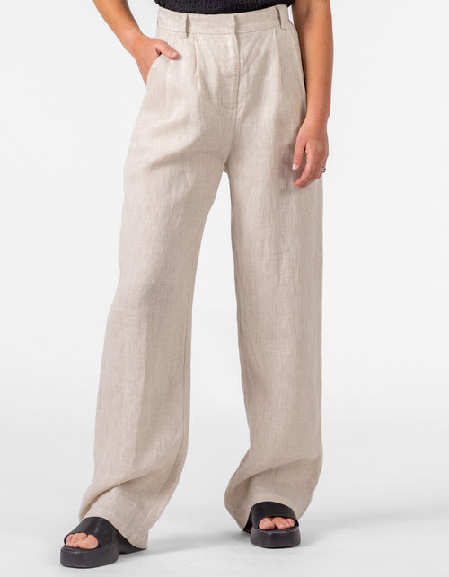 Rome Elastic Back Linen Pants in Oatmeal