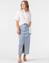 Clifton Stretch Denim Maxi Skirt in Light Blue Wash