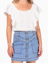 Shores Frill Sleeves Crop Top in White Cotton