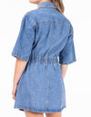 Islington Button Down Collar Dress in Blue Wash Denim