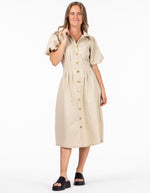 Austin Short Sleeve Button Down Midaxi Dress in Beige Denim