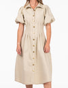 Austin Short Sleeve Button Down Midaxi Dress in Beige Denim