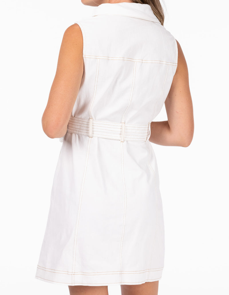 Dublin Sleeveless Button Down Dress in White