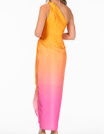 Leeds One Shoulder Knot Front Midi Dress in Pink/Orange