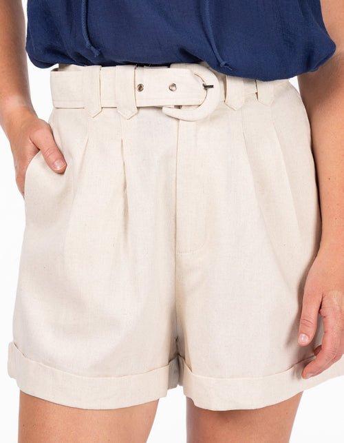 Chicago Tailored Shorts with Belt in Beige