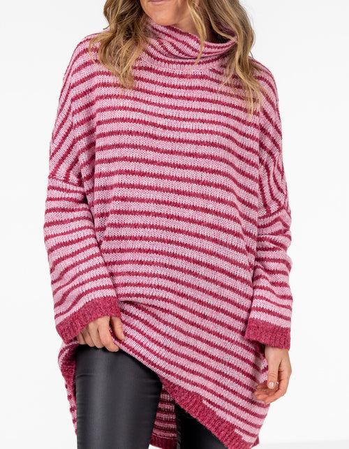 Monika Oversize Knit Jumper in Pink Stripe