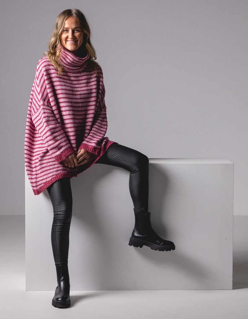 Monika Oversize Knit Jumper in Pink Stripe