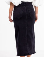 Lark Stretch Denim Fitted Skirt in Black