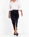 Lark Stretch Denim Fitted Skirt in Black