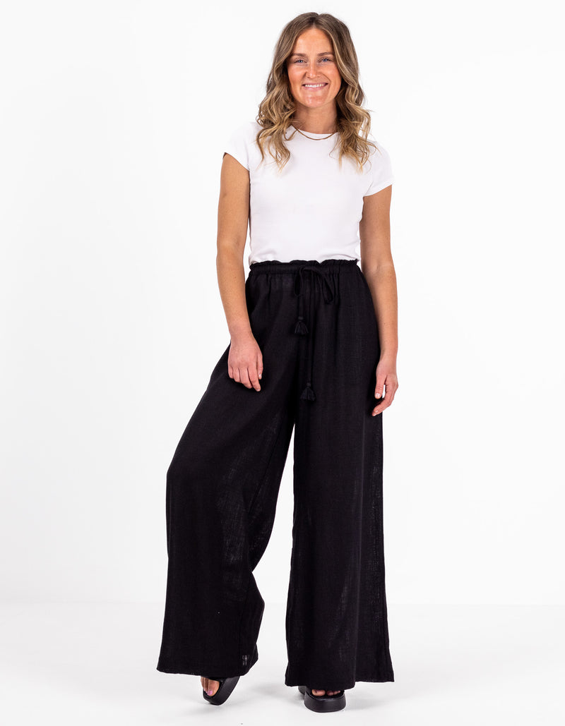 Tilly Elastic Waist Palazzo Pants in Black