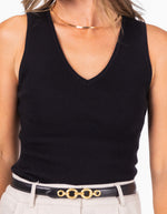 Agave V Neck Rib Knit Sleeveless Top in Black