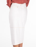 Norwood Slit Front Midi Skirt in White Denim