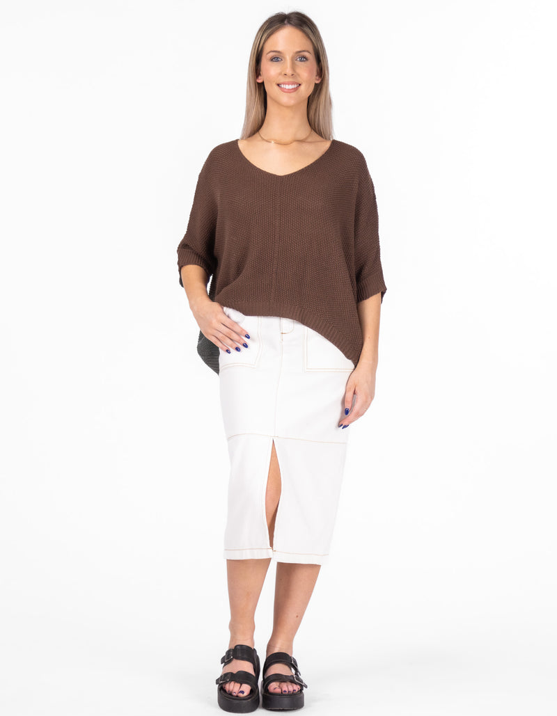 Birch Relaxed Fit V Neck Knit Jumper in Brown