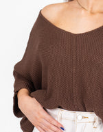 Birch Relaxed Fit V Neck Knit Jumper in Brown